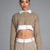 Long Sleeve Tops * | Most Likely To Succeed Layered Crop Sweater Tan