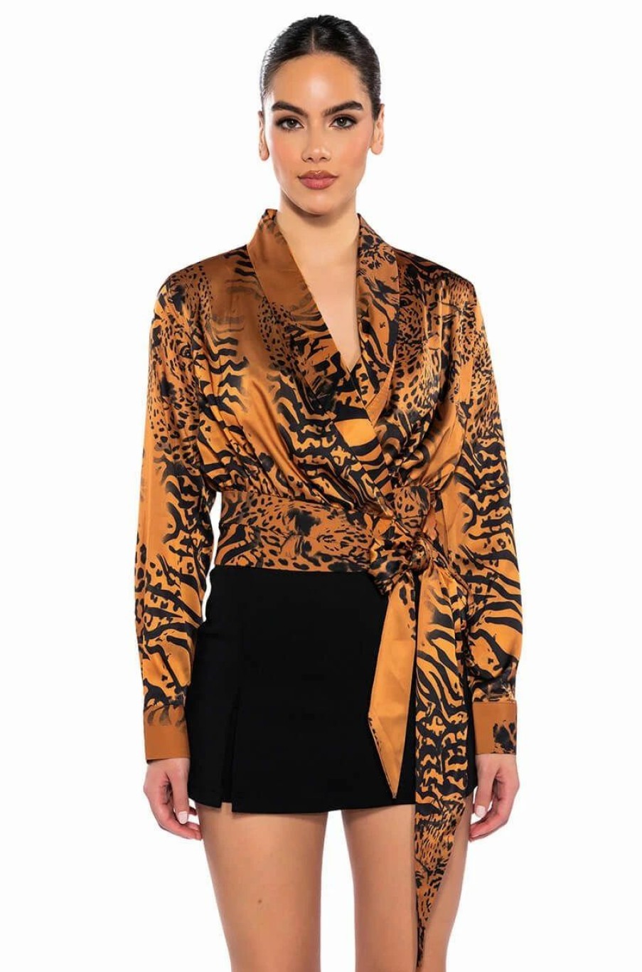 Long Sleeve Tops * | Safari Satin Printed Blouse Brown Multi