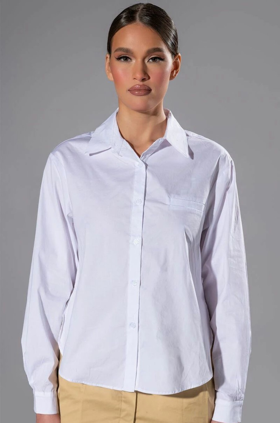 Long Sleeve Tops * | Easy Poplin Everyday Blouse White