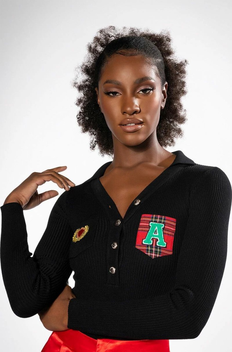 Long Sleeve Tops * | Collegiate Study Hall Long Sleeve Button Down Bodysuit Black