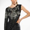 Long Sleeve Tops * | If I Was A Rich Girl Asymmetrical Rhinestone Embellished Blouse Black