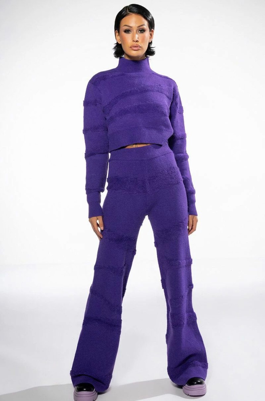 Long Sleeve Tops * | Cheyenne Cropped Mock Neck Sweater Purple