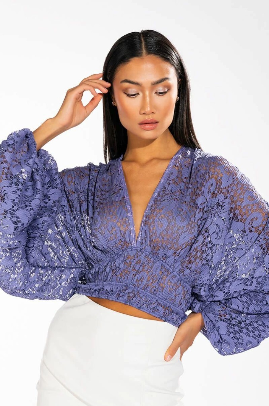 Long Sleeve Tops * | Summer Dreams Lace Long Sleeve Top Purple