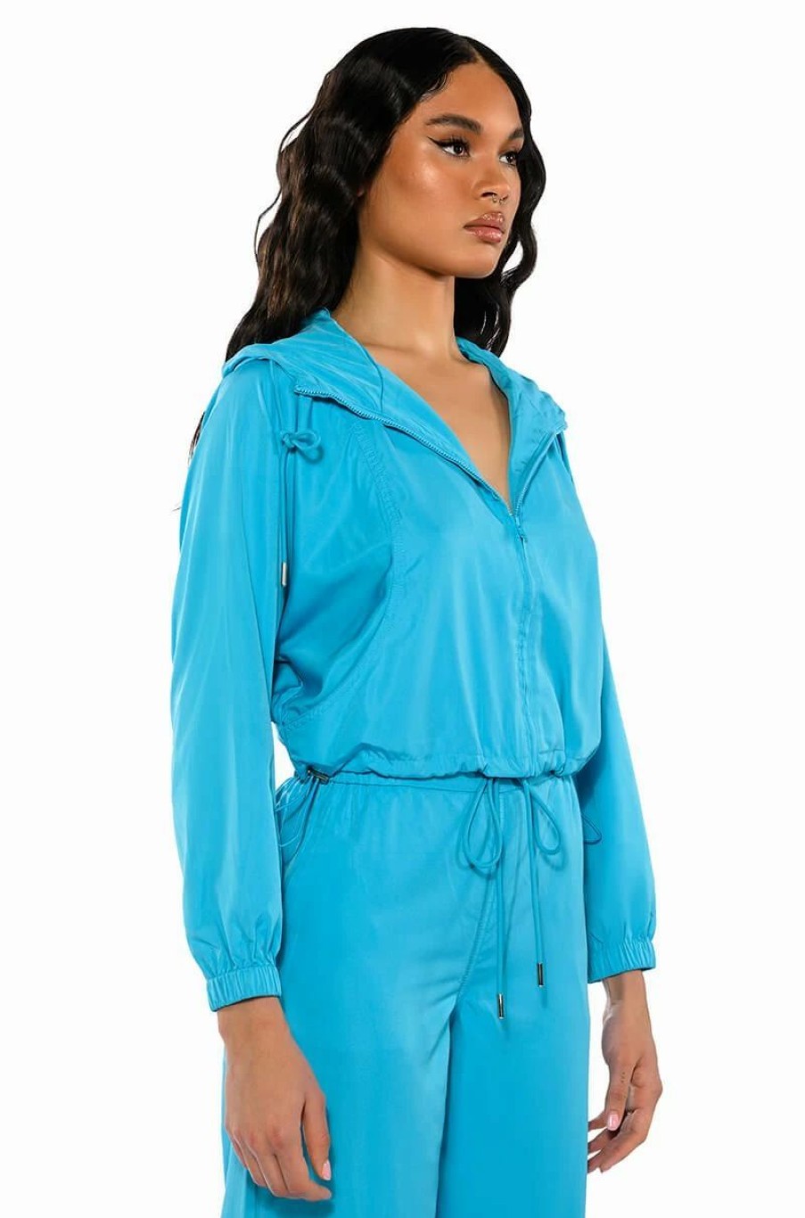 Long Sleeve Tops * | Vacay Mode Zip Up Sweatshirt Blue