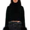 Long Sleeve Tops * | Fancy Huh Feather Cuff Mock Neck Sweater Black