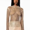 Long Sleeve Tops * | North Star Rhinestone Mesh Hooded Top Beige