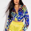 Long Sleeve Tops * | Brunch Queen Deep V Button Up Blouse Blue Multi