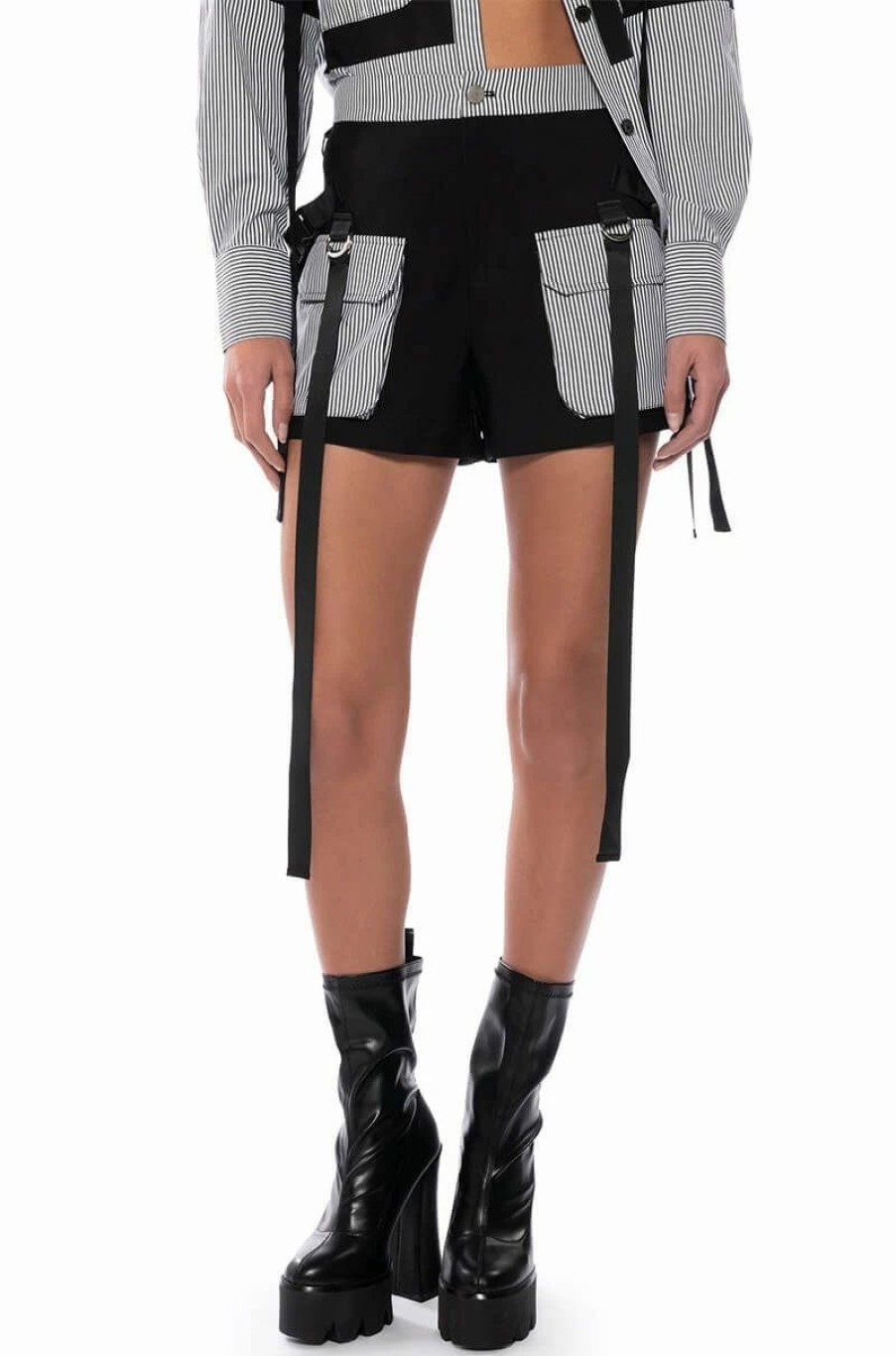 Two Piece Sets * | Alice Striped Cargo Shorts Black White