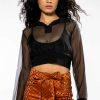 Long Sleeve Tops * | Strike Out Sheer Mesh Crop Polo Top Black