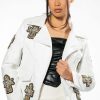 Moto Jackets * | Thank God For Me Rhinestone Embellished Pu Moto Jacket White Multi