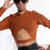 Long Sleeve Tops * | Drinks On You Cutout Long Sleeve Bandage Top Rust