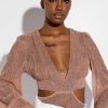 Long Sleeve Tops * | Disco Diva Deep V Long Sleeve Bodysuit With Cutouts Light Pink