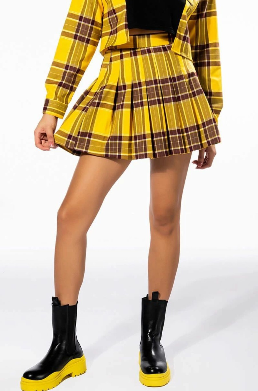 Two Piece Sets * | Homecoming Babe Pleated Mini Skirt Yellow Multi