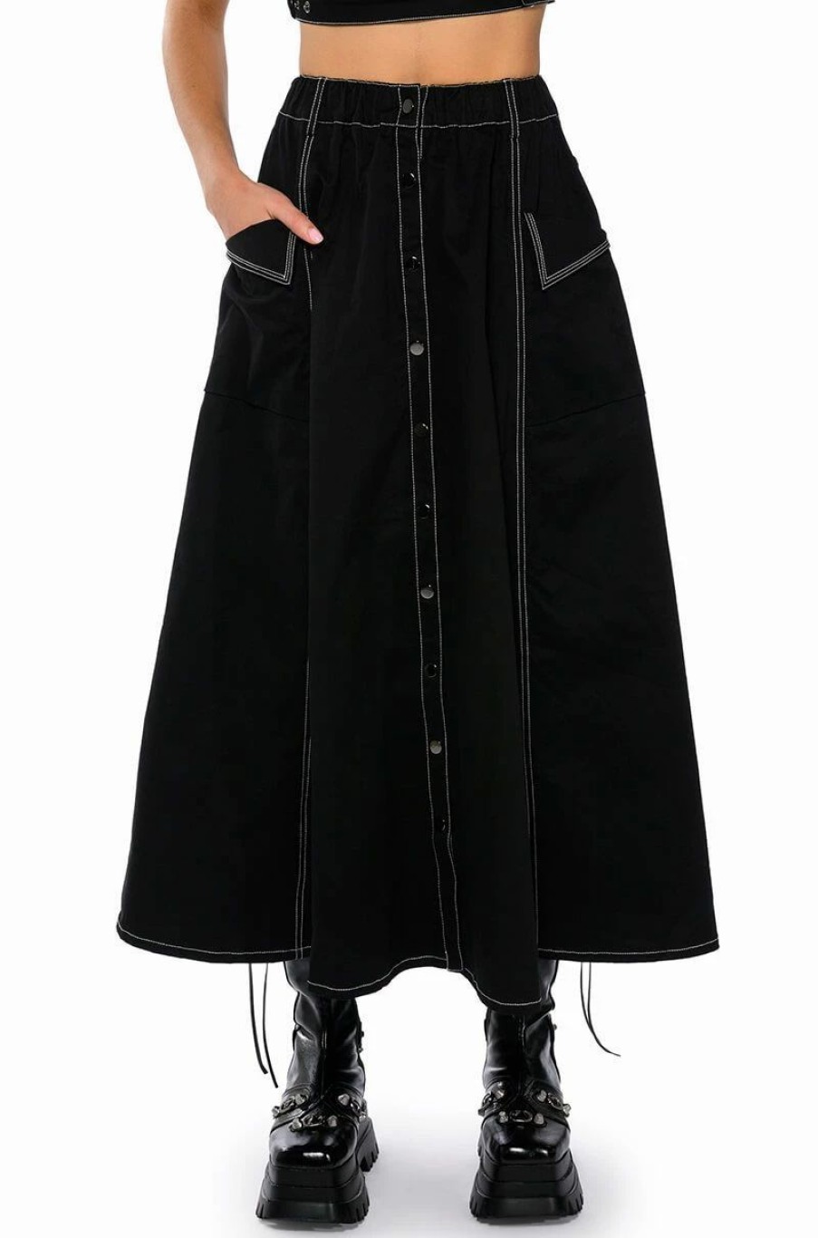 Two Piece Sets * | Secret Admirer Denim Maxi Skirt Black