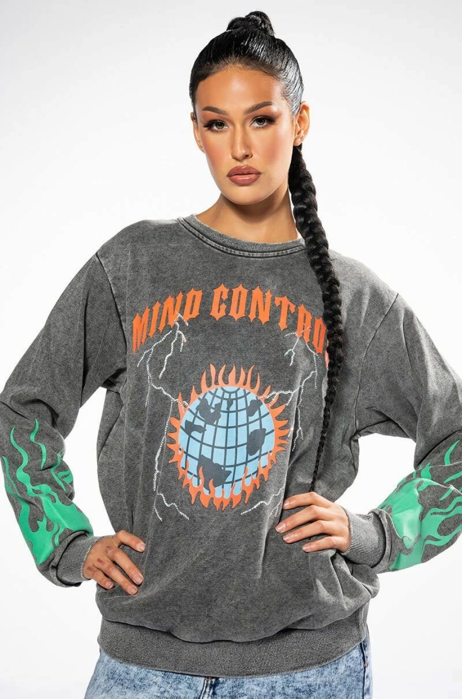 Long Sleeve Tops * | Mind Control Crewneck Sweatshirt Grey Multi