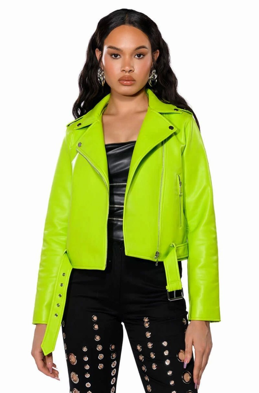 Moto Jackets * | Alter Ego Essential Moto Jacket In Light Green