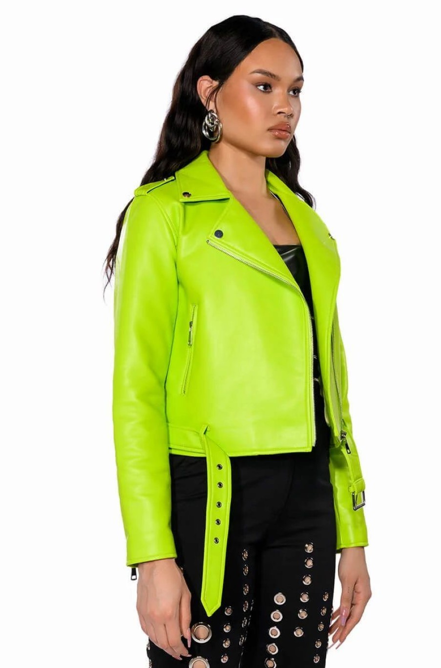 Moto Jackets * | Alter Ego Essential Moto Jacket In Light Green