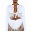 Long Sleeve Tops * | Piping Hot Rhinestone Tie Front Long Sleeve Tshirt White