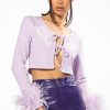 Long Sleeve Tops * | Diva Moment Tie Front Feather Cuff Long Sleeve Top Light Purple