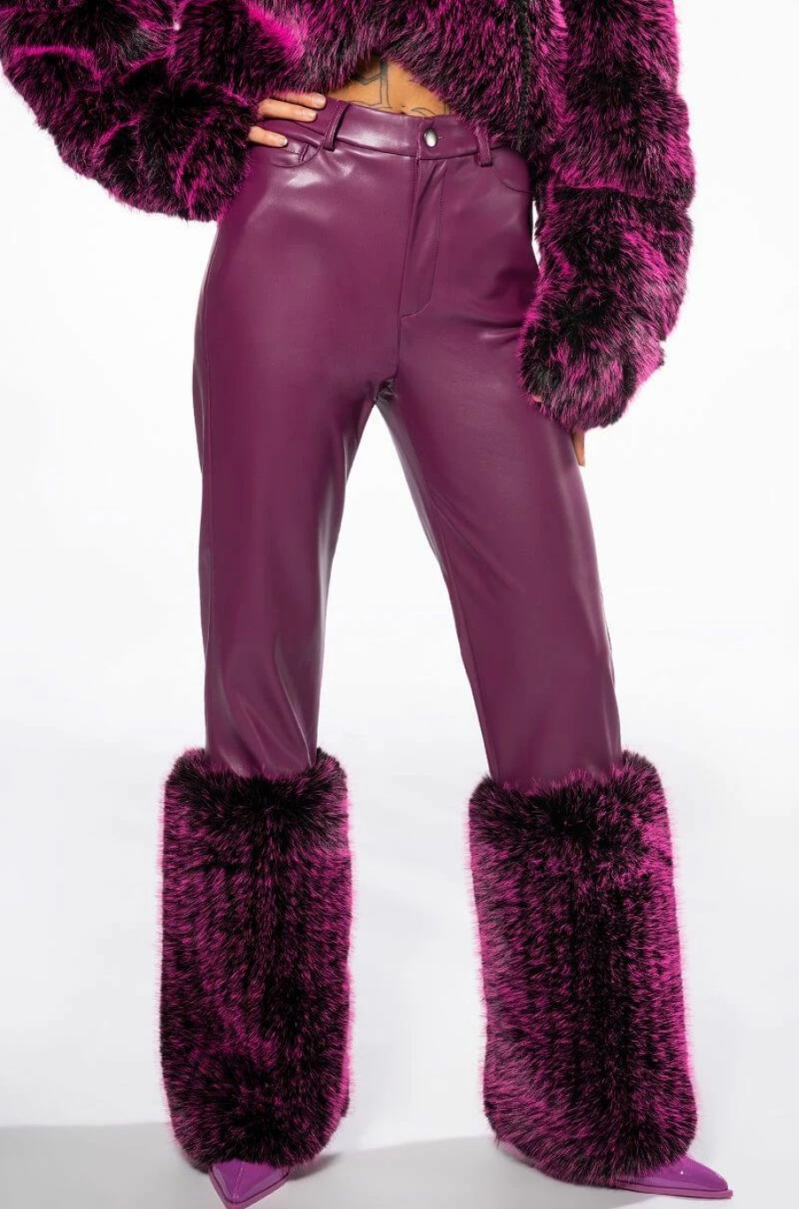 Two Piece Sets * | Giulia 3D Faux Leather Fur Pants Purple