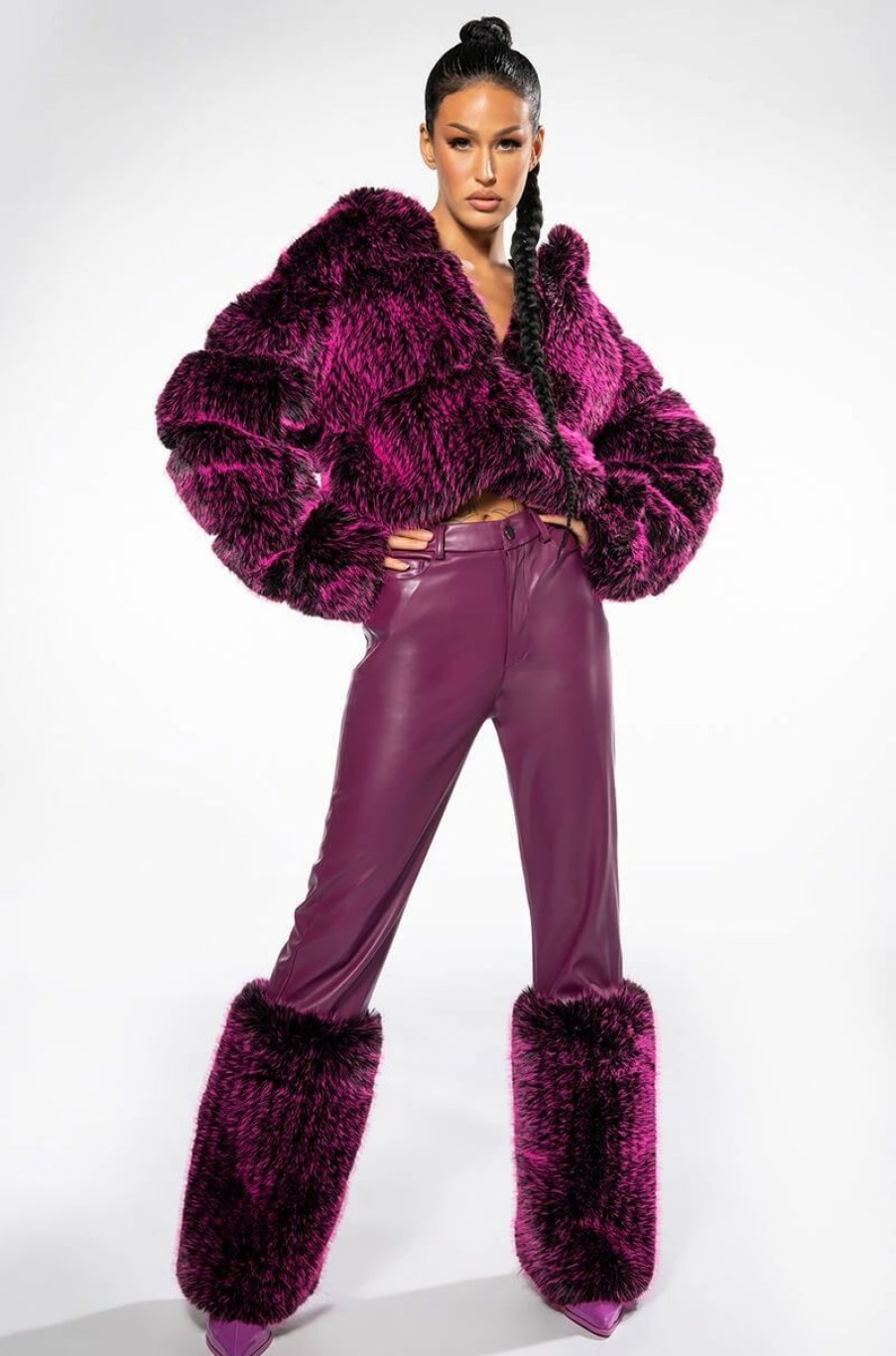 Two Piece Sets * | Giulia 3D Faux Leather Fur Pants Purple