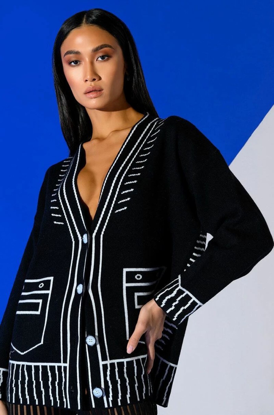 Long Sleeve Tops * | Sketchy Oversized Cardigan Black Multi