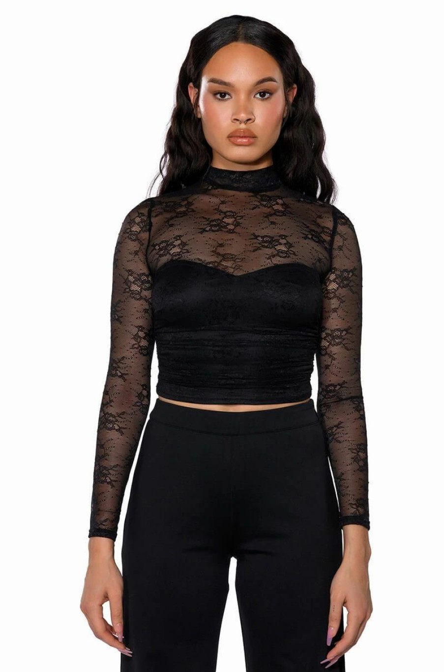 Long Sleeve Tops * | Looking For Love Lace Blouse Black