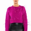 Long Sleeve Tops * | Cuffing Season Feather Detail Sweater Dark Pink