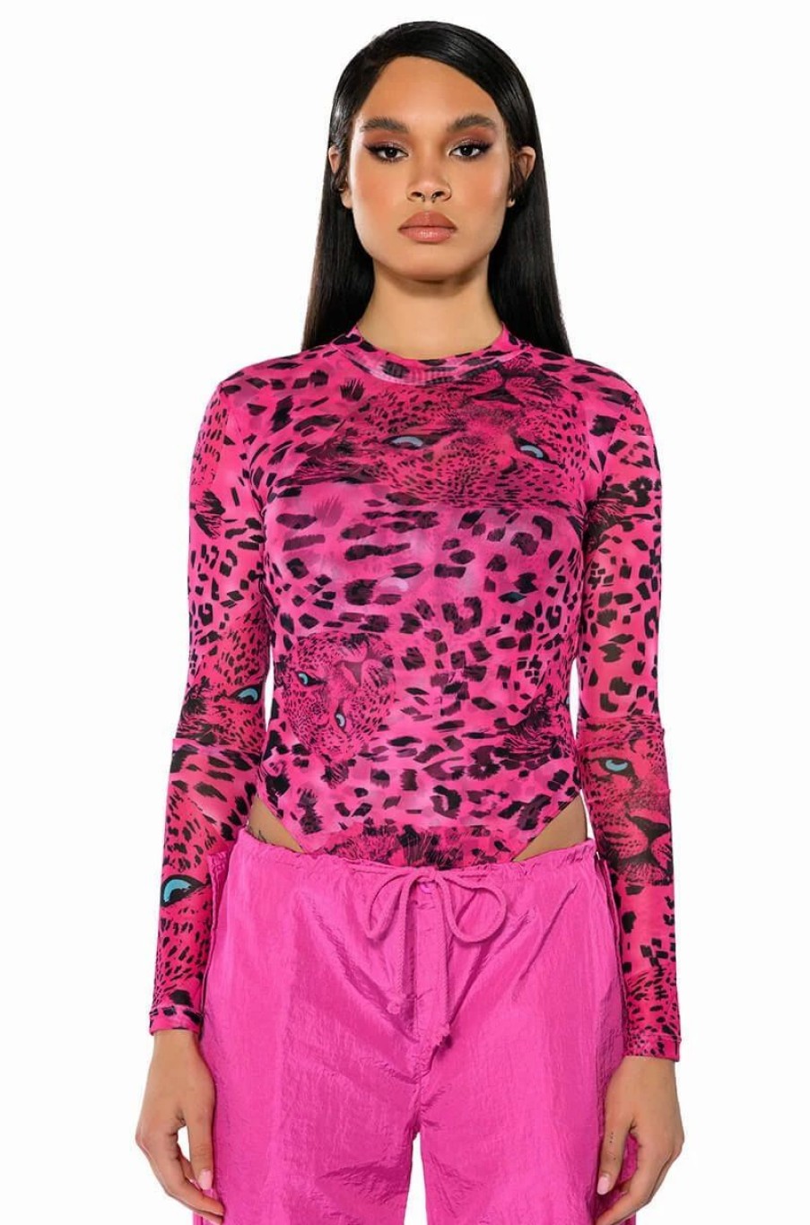 Long Sleeve Tops * | Nature Calling Cheetah Print Long Sleeve Bodysuit Pink Multi