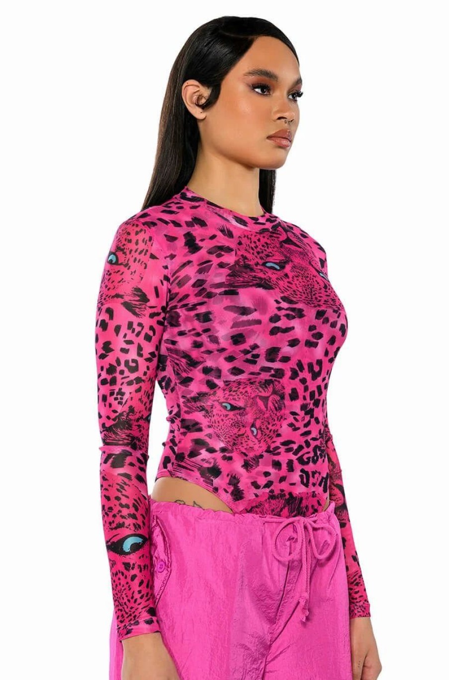 Long Sleeve Tops * | Nature Calling Cheetah Print Long Sleeve Bodysuit Pink Multi