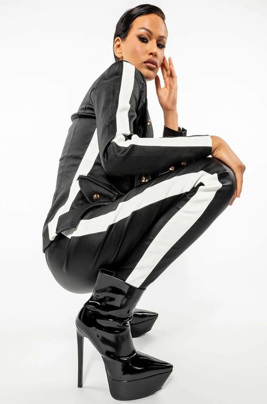 Moto Jackets * | Ammo X Akira Earn Your Stripes Pleather Blazer Black