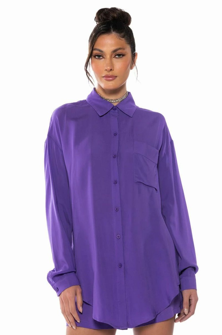 Long Sleeve Tops * | Rain Button Down Purple