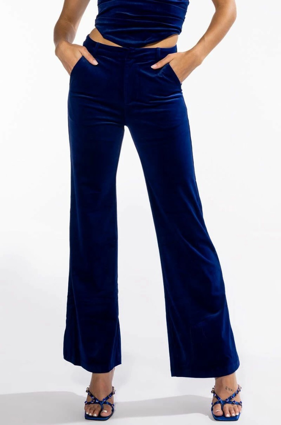 Two Piece Sets * | Night Moves Velvet Wide Leg Trouser Royal Blue