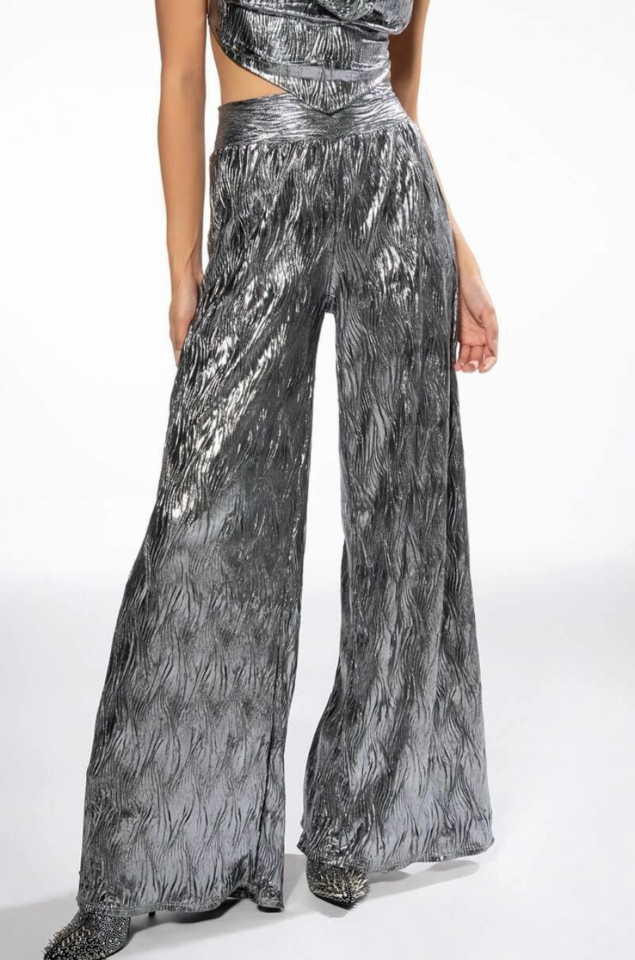 Two Piece Sets * | Above All Metallic Wide Leg Pant Silver