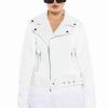 Moto Jackets * | Cozy Corner Oversized Moto With Feather Trim White