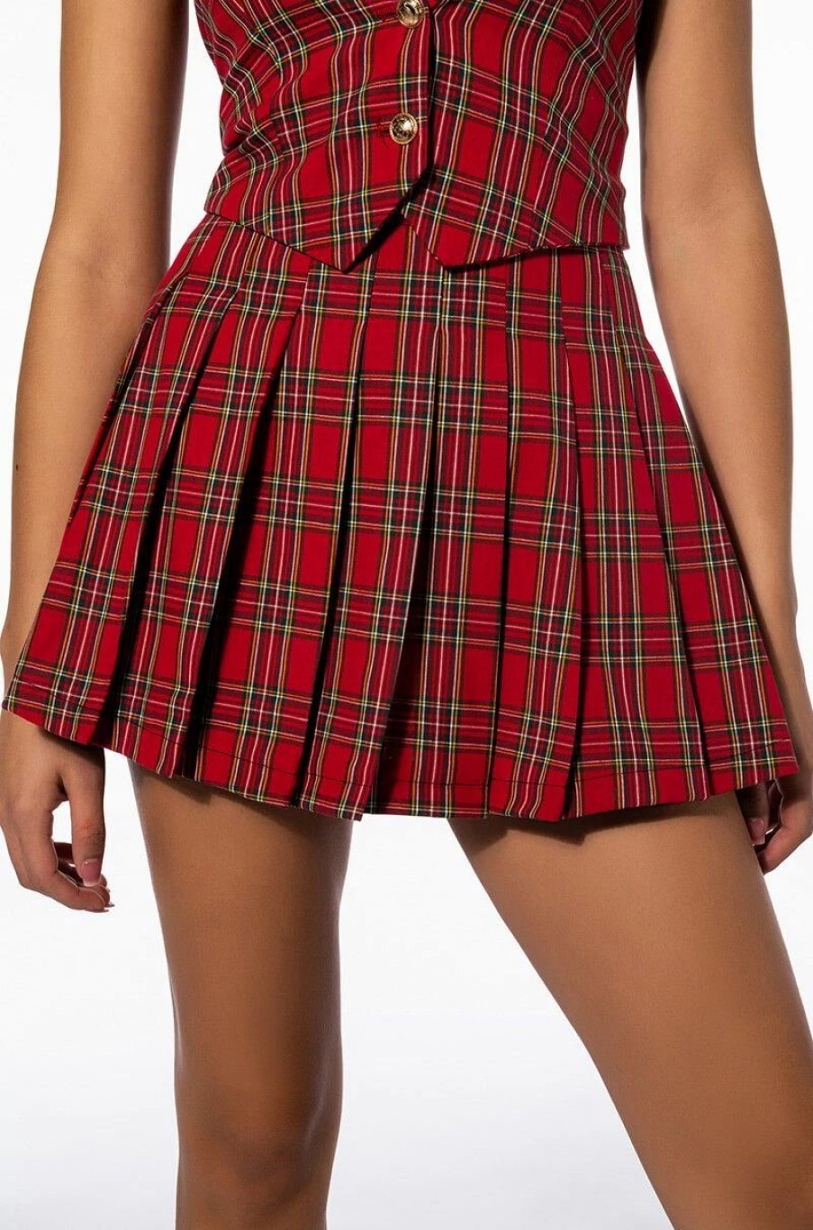 Two Piece Sets * | Tartan Plaid Skirt Red