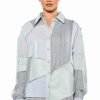 Long Sleeve Tops * | Multi Grey Patchwork Button Down Blouse Grey Multi