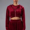 Long Sleeve Tops * | Gretchen Zip Up Cropped Hoodie Dark Red