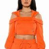 Hoodies And Sweatshirts * | Guilty By Association Cropped Off The Shoulder Sweatshirt Orange