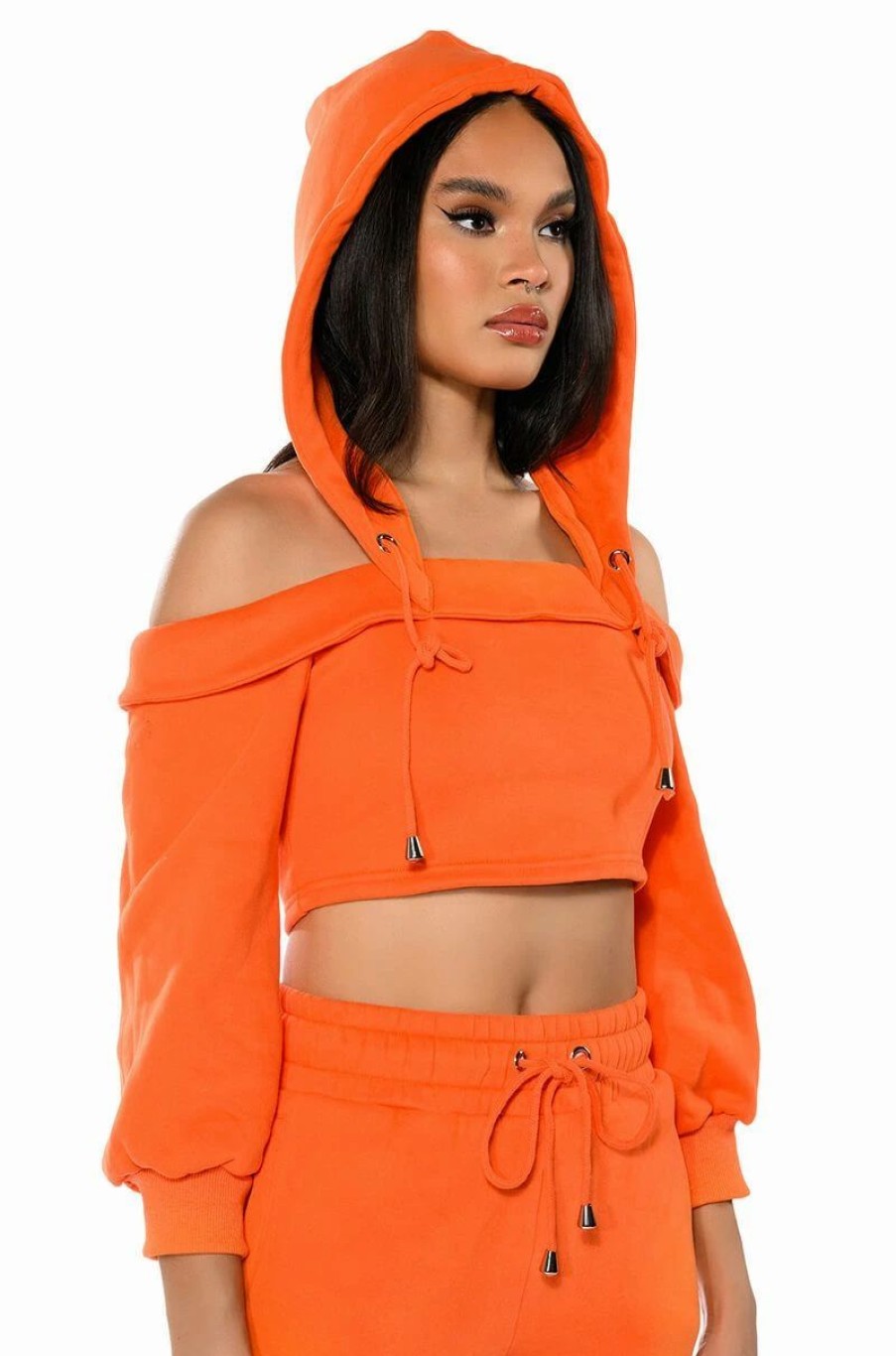 Hoodies And Sweatshirts * | Guilty By Association Cropped Off The Shoulder Sweatshirt Orange