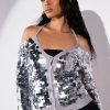 Long Sleeve Tops * | Satisfy Me Sequin Cold Shoulder Top Silver