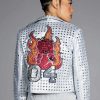 Moto Jackets * | Year Of The Tiger Metallic Rhinestone Moto Jacket Silver