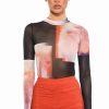 Long Sleeve Tops * | Heat Of The Moment Mesh Print Bodysuit Multi