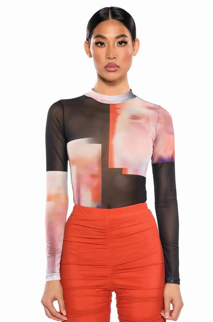 Long Sleeve Tops * | Heat Of The Moment Mesh Print Bodysuit Multi