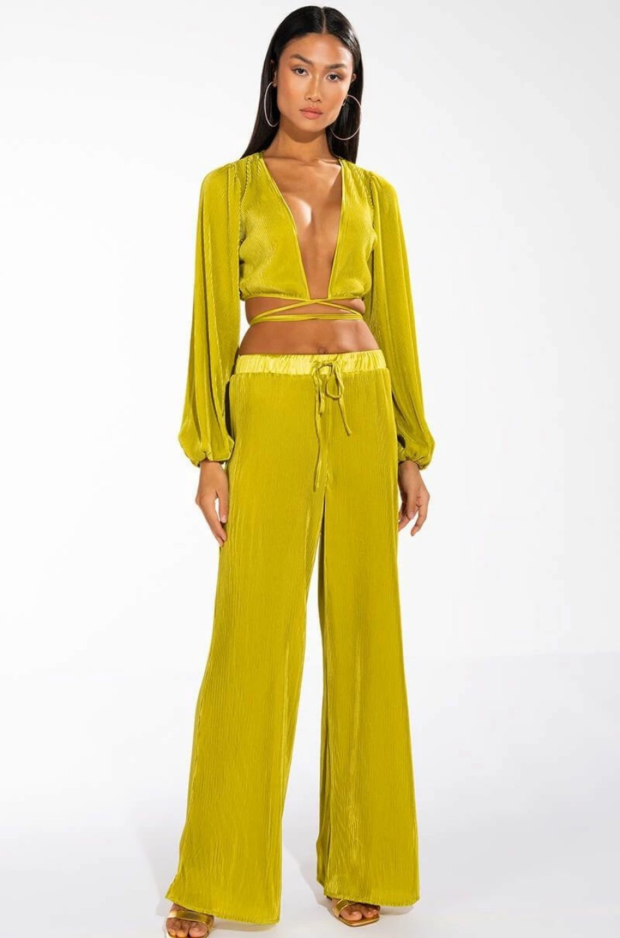 Two Piece Sets * | Sweet Apple Plisse Palazzo Pant Light Green