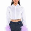 Long Sleeve Tops * | Feathers On My Mind Cropped Poplin Shirt With Feathers White Multi