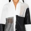 Long Sleeve Tops * | Say It Again Button Up Blouse With Rhinestone Trim Black White