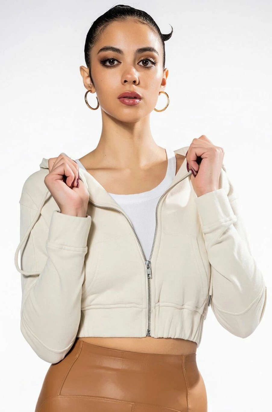 Hoodies And Sweatshirts * | New Rules Cropped Hoodie Ivory