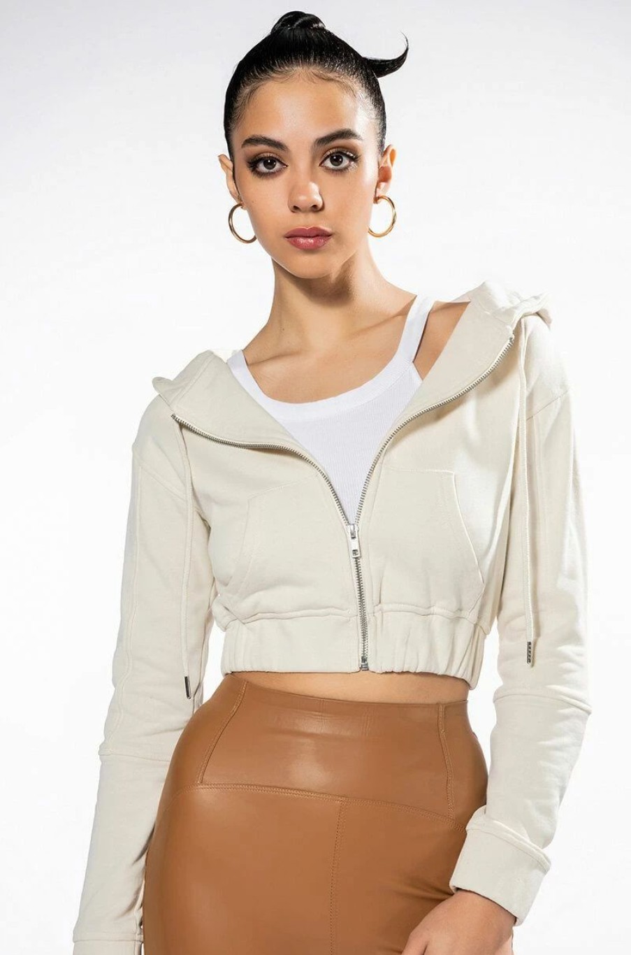 Hoodies And Sweatshirts * | New Rules Cropped Hoodie Ivory