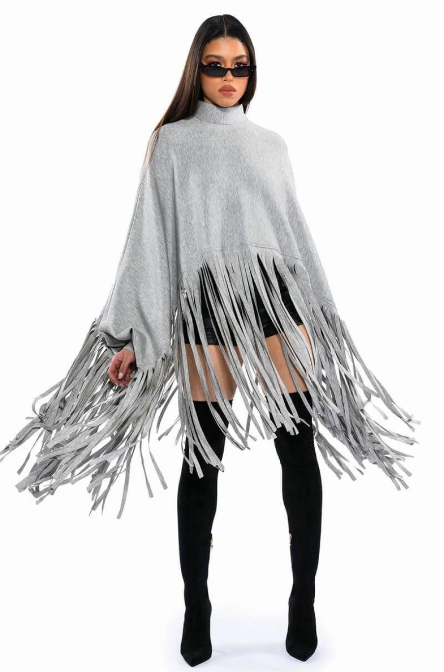 Hoodies And Sweatshirts * | City Girl Fringe Sweatshirt Heather Grey